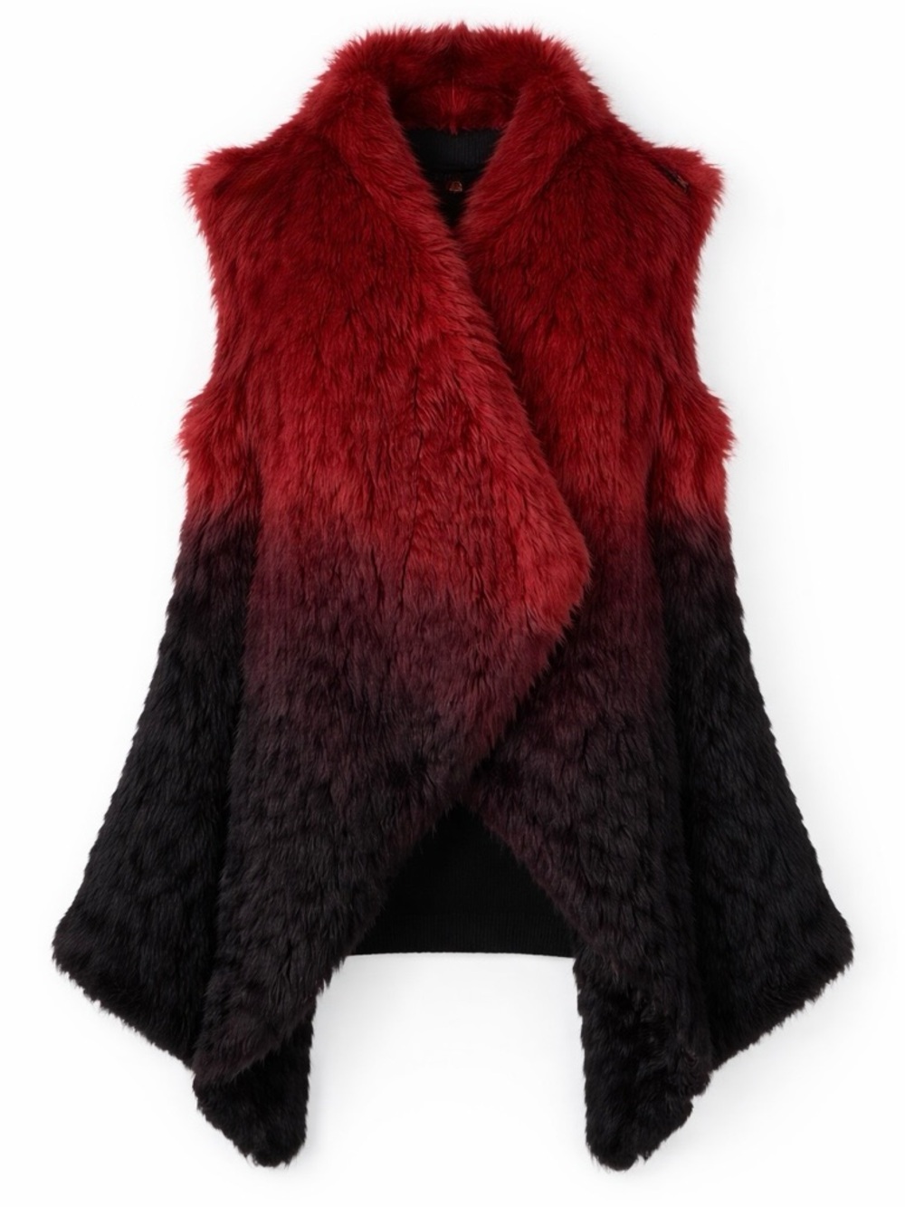 Vintage Premise Ombre Faux Fur Vest Red Black Festival Boho Wrap - Picture 10 of 16